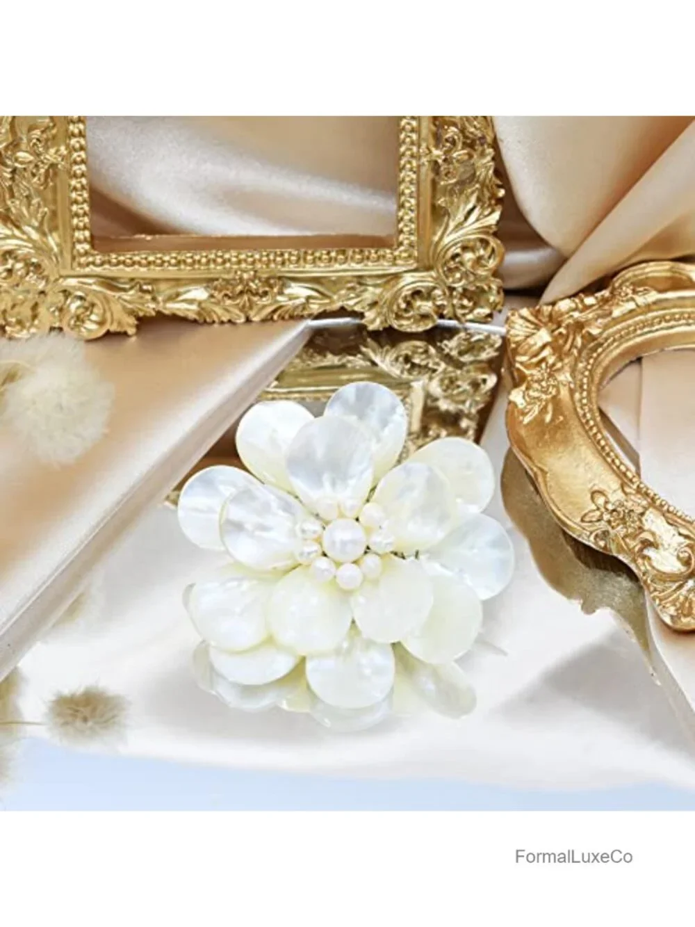Handmade Lotus Brooch with Mother of Pearl & Freshwater Pearls